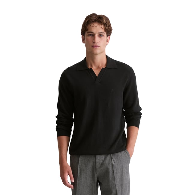 Pull-over regular en doux mélange de coton et de laine vierge bio noir <span itemprop=