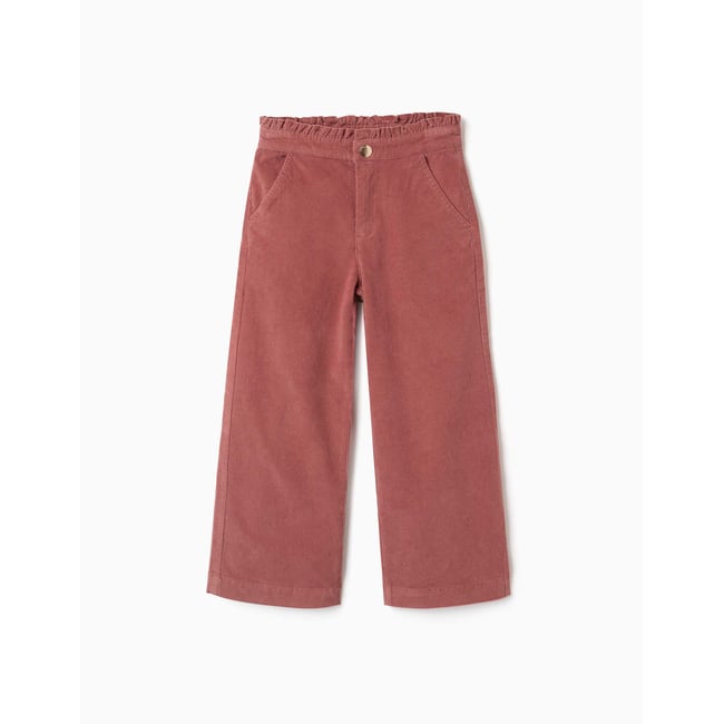 Pantalon en velours côtelé avec taille paperbag à volants - ZIPPY