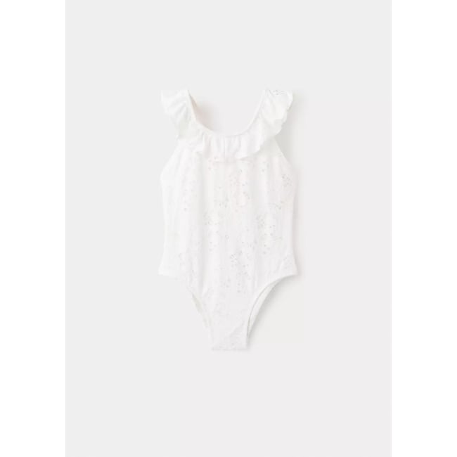 Maillot de bain ajouré volant blanc <span itemprop=