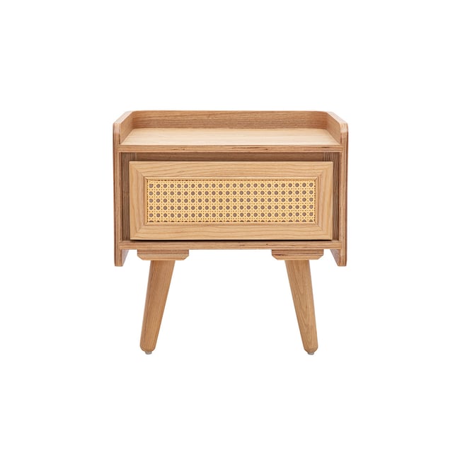 Table de chevet en bois clair frêne et cannage rotin ELSY - MILIBOO