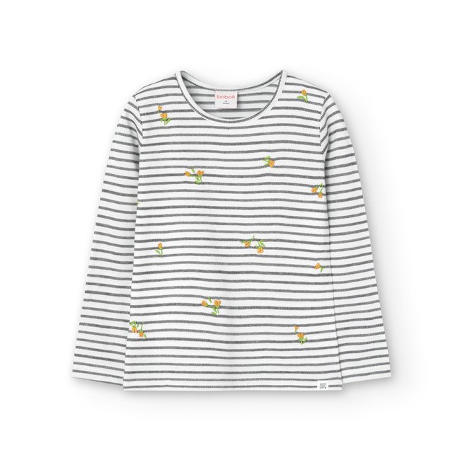 T-shirt manches longues et rayures blanc <span itemprop=
