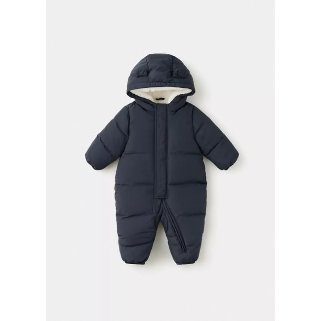 Combi-pilote matelassée capuche oreilles bleu marine <span itemprop=