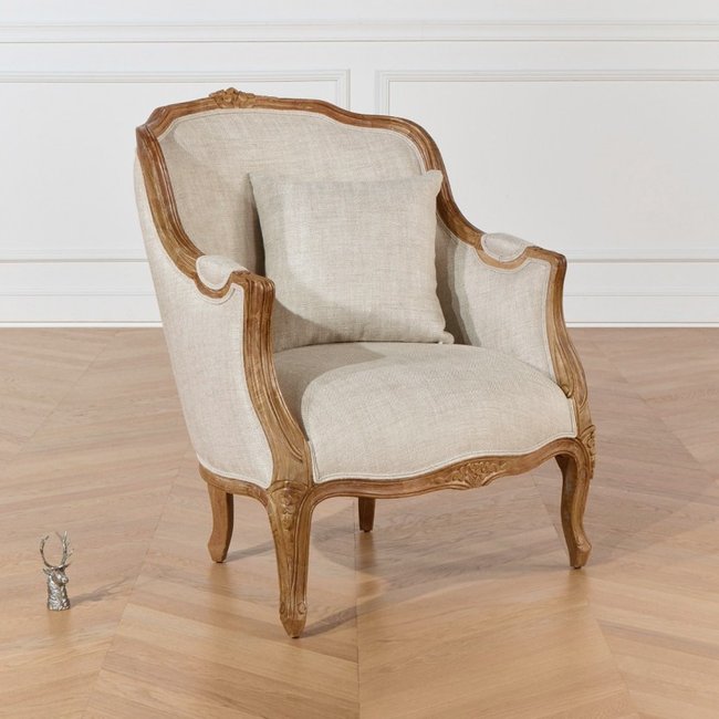 Fauteuil bergère en lin VICTOR Couleur lin naturel <span itemprop=