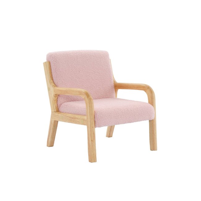 Fauteuil scandinave enfant bois d'hévéa et bouclette LORENS KIDS Couleur rose <span itemprop=