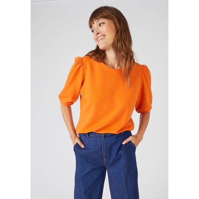 Tee-shirt en maille jacquard avec fil brillant orange vif <span itemprop=
