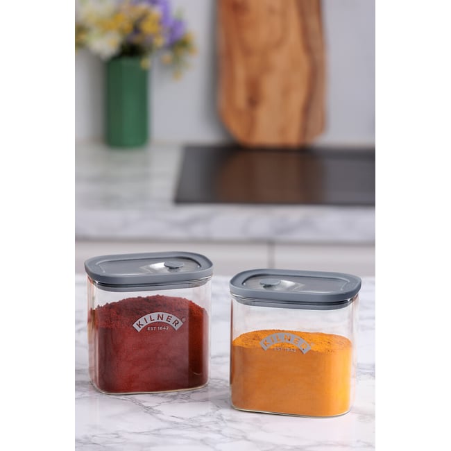 Set of 2 Fresh Storage 700ml Spice Storage Jars, transparent, KILNER