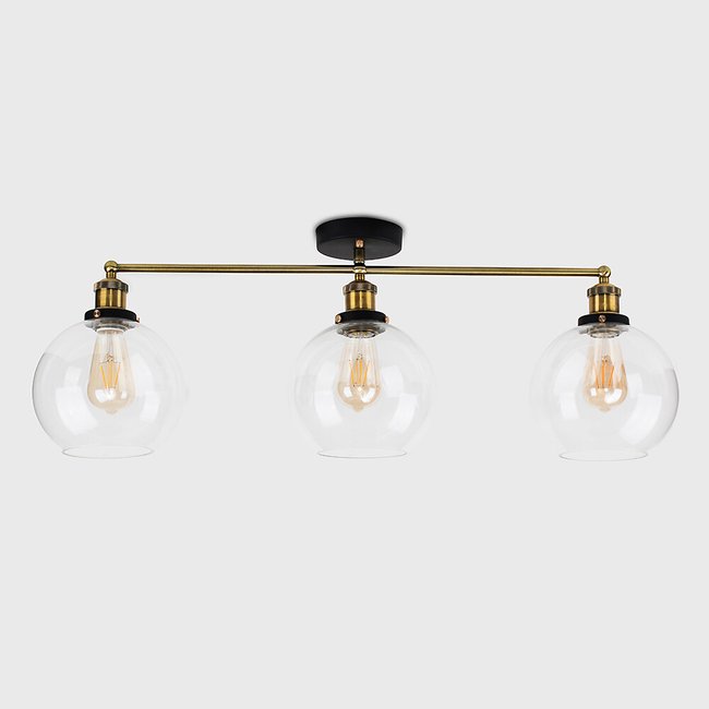 Steampunk 3 Way Bar with Clear Glass Shades, gold-coloured, SO'HOME