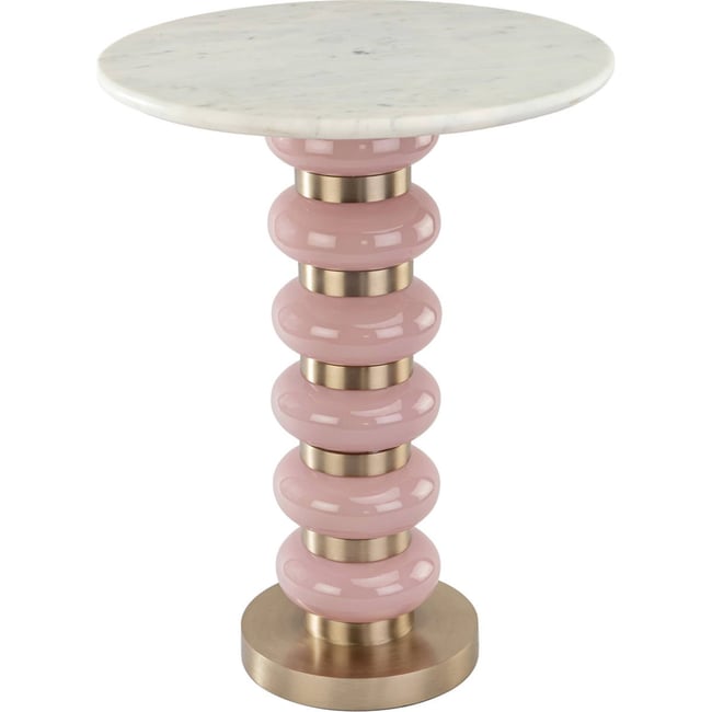 Table bout de canapé en marbre Couleur rose, blanc marbré et doré <span itemprop=