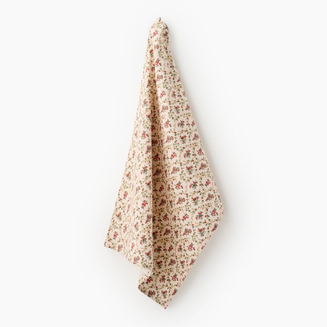 Torchon imprimé toile de Jouy, 50x70cm 100% coton recyclé off white <span itemprop=