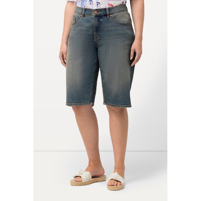 Bermuda en jean Boyfriend, délavage tendance bleu jean <span itemprop=