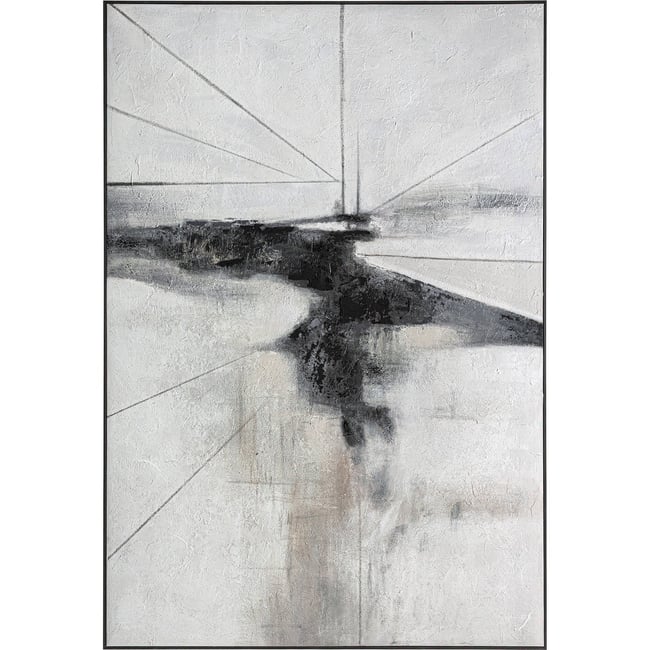 Tableau mural abstrait en toile contemporain Couleur tons neutres gris noir et blanc <span itemprop=
