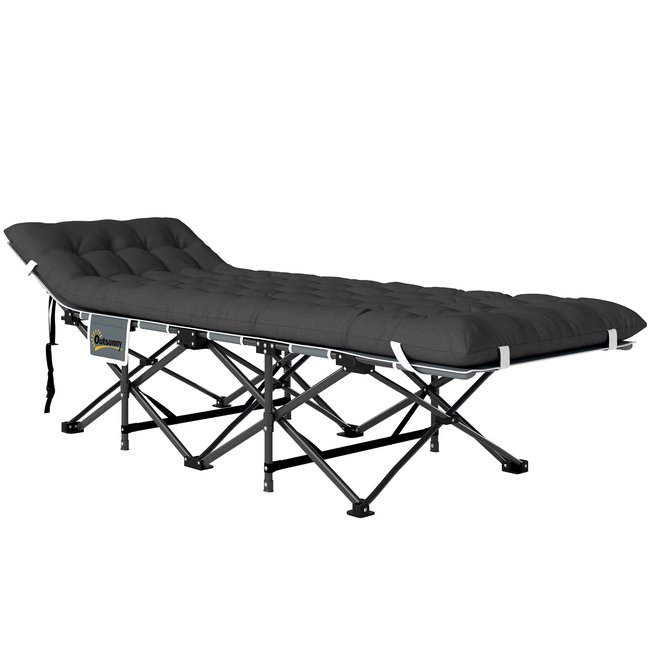 Lit de camp pliable avec matelas grand confort intégré et sac noir noir <span itemprop=