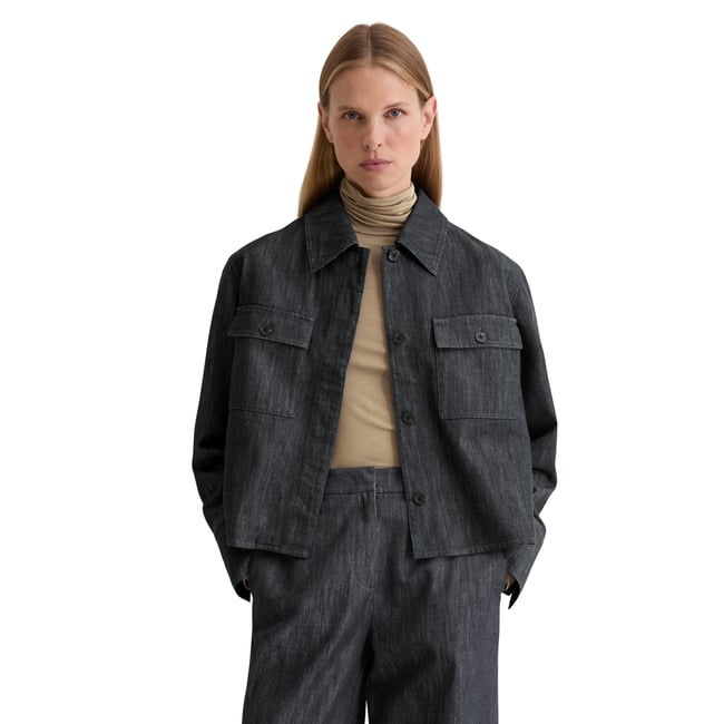 Veste d'intérieur boxy shape en Organic Cotton Stretch bleu foncé <span itemprop=
