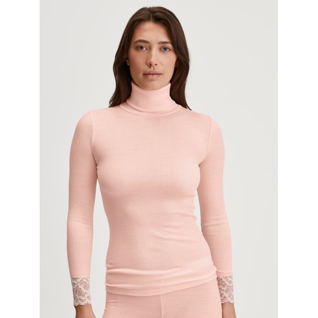 T-shirt à manches longues col roulé en laine et soie manches longues Laine SILKY WOOL JOY fard à joues perle <span itemprop=
