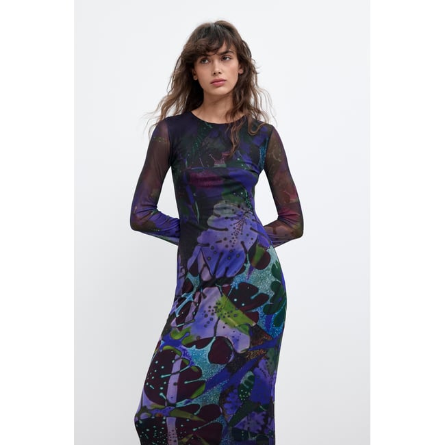 Robe en maille feuilles M. C. Lacroix bleu <span itemprop=