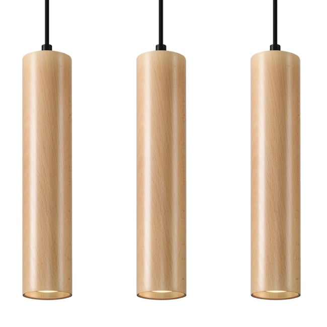 Suspension Bois Bois Naturel GU10 3 Lino Line Couleur marron <span itemprop=