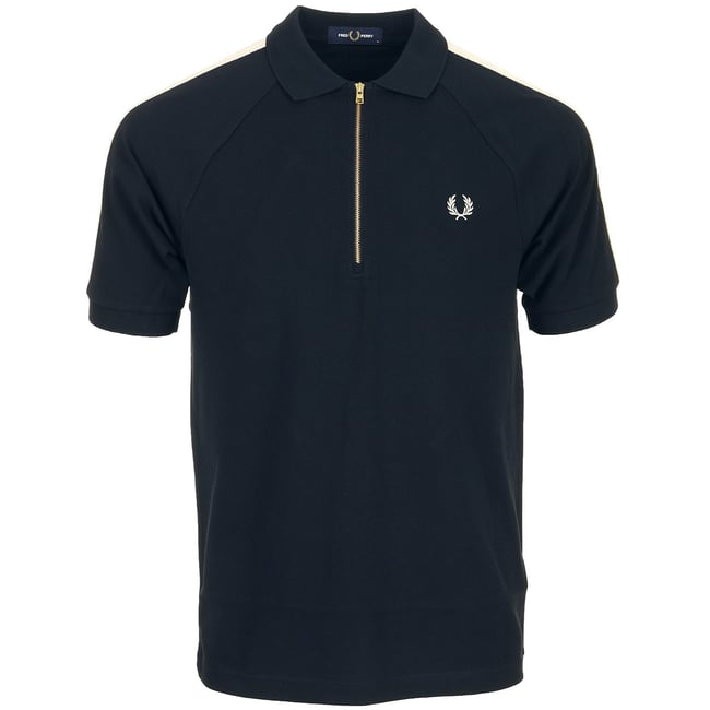 CABLE TAPED POLO SHIRT navy ecru <span itemprop=