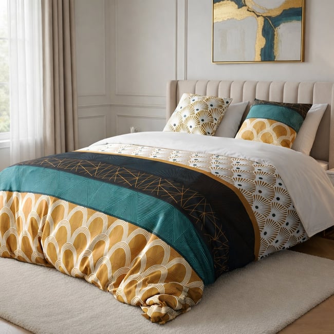 Parure de couette 100% coton, Bangui doré <span itemprop=