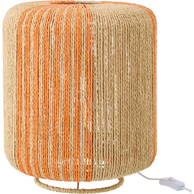 Lampe de table cylindre en corde et métal Couleur orange et naturel <span itemprop=