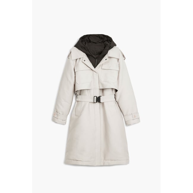 Manteau long matelassé léger beige <span itemprop=