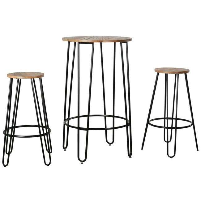Ensemble table haute et tabourets en métal et bois d'orme huilé Couleur black <span itemprop=