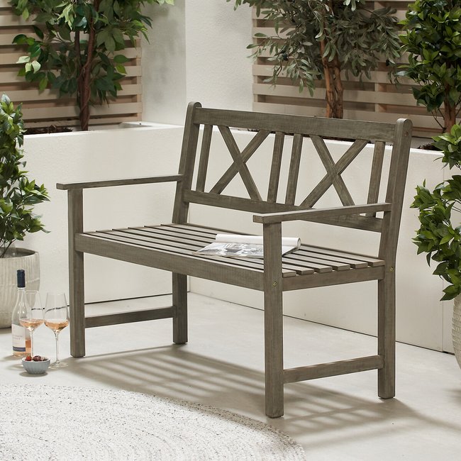 Antique Grey Acacia Wood Bench, grey, SO'HOME