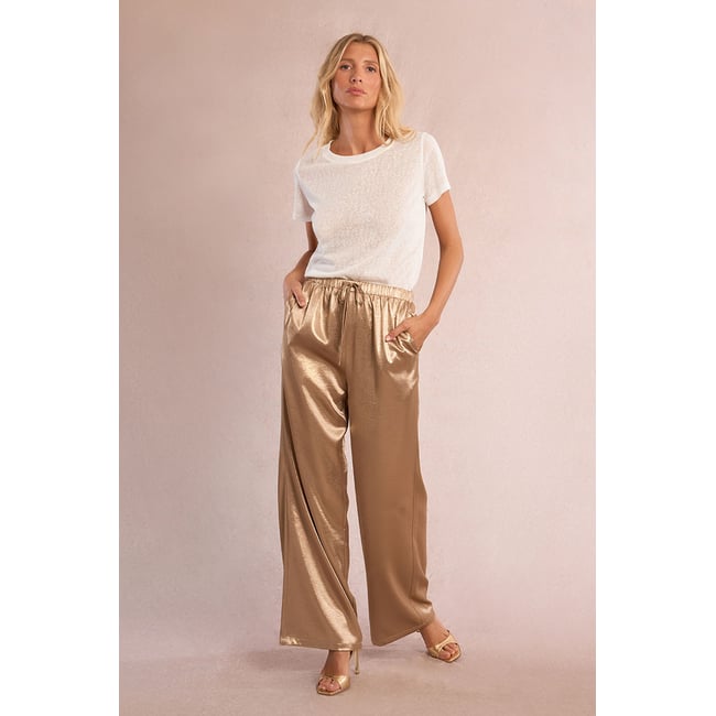 Pantalon taille hauté, satiné v019843 <span itemprop=