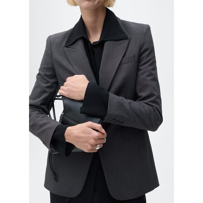 Blazer droit micro pied-de-poule bleu marine foncé <span itemprop=