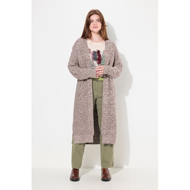 Cardigan long en maille de coton bio taupe foncé <span itemprop=