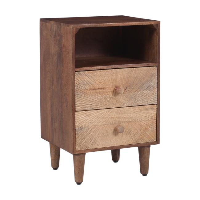 Table de chevet 2 tiroirs, bois de manguier, SALEM Couleur bois <span itemprop=