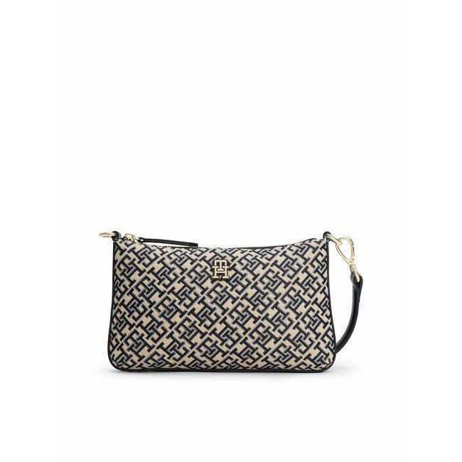 Bolso para llevar al hombro en jacquard con monograma TH azul marino/beige <span itemprop=