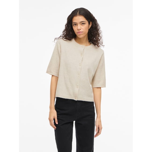 Gilet boutonné manches courtes  ecru <span itemprop=