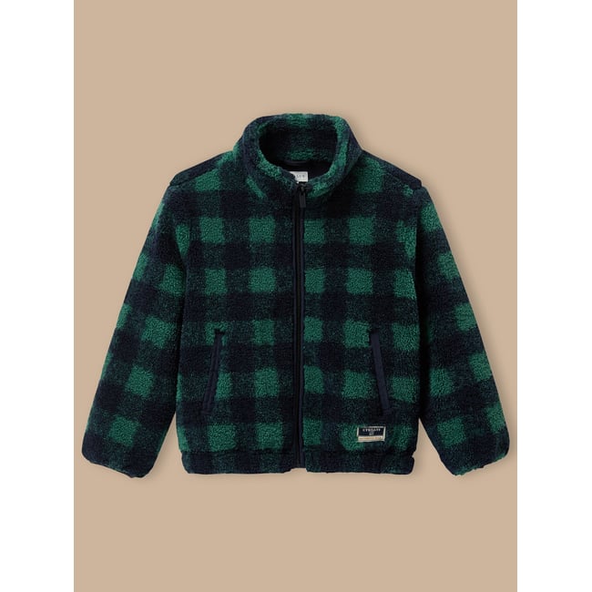 Veste sherpa à carreaux carreaux bleu/vert <span itemprop=