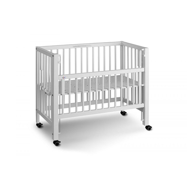 Lit bébé à barreaux cododo Maxi Boxspring en hêtre massif blanc 50x90 cm - TISSI