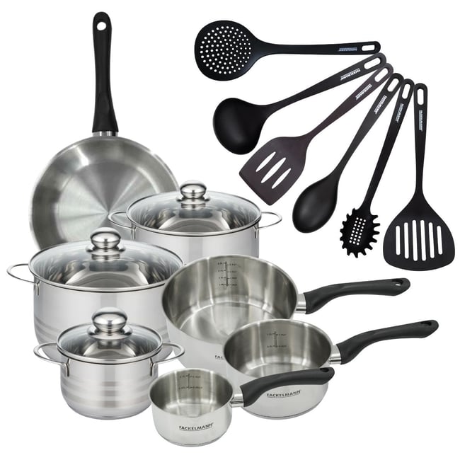 1 poêle 24, 3 faitouts 16/20/24, 3 casseroles 12/16/20 GENEVA inox|noir <span itemprop=