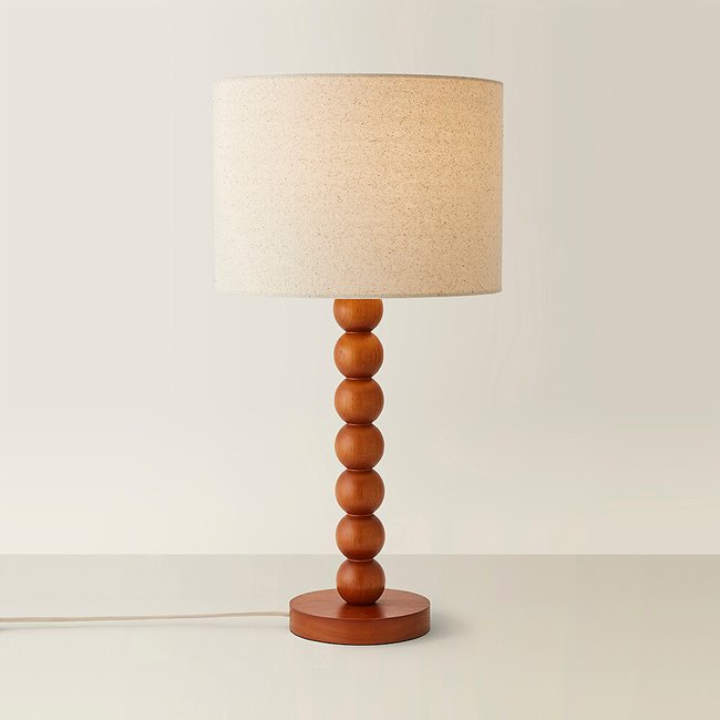 Walnut Wood Bobbin Table Lamp with Linen Drum Shade, natural, SO'HOME