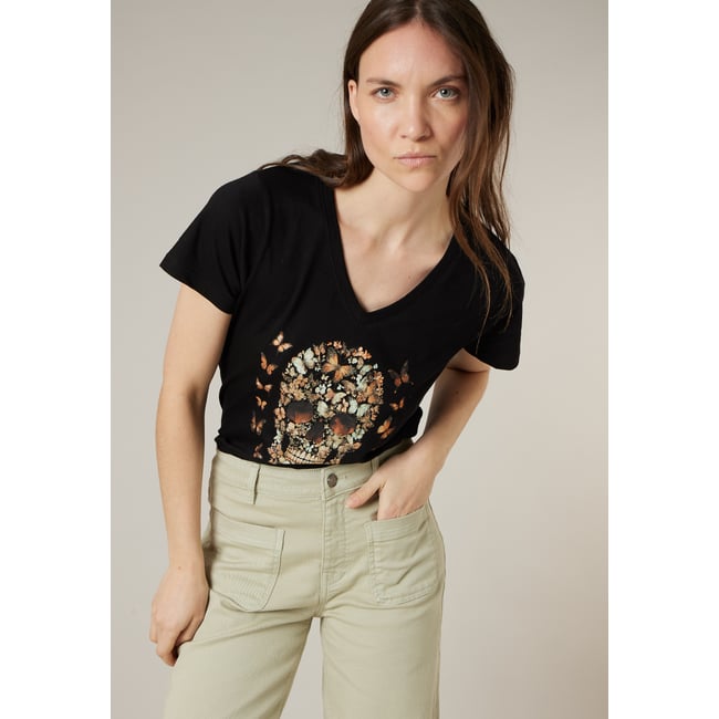 T-shirt femme en coton BUTTERSKULL black <span itemprop=