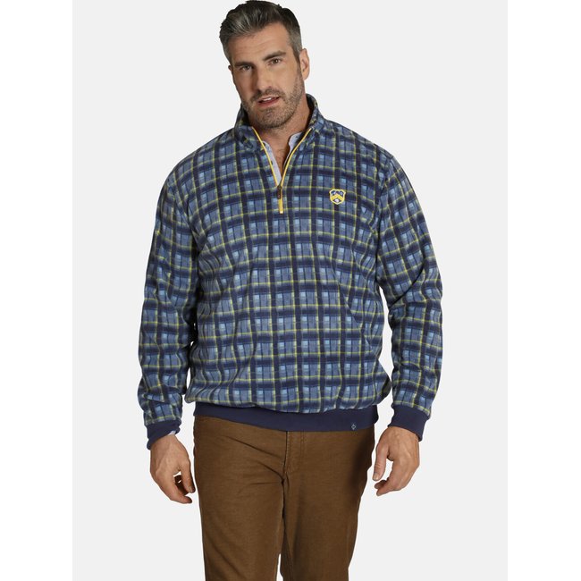 sweatshirt polaire EARL LOWELL bleu à carreaux <span itemprop=