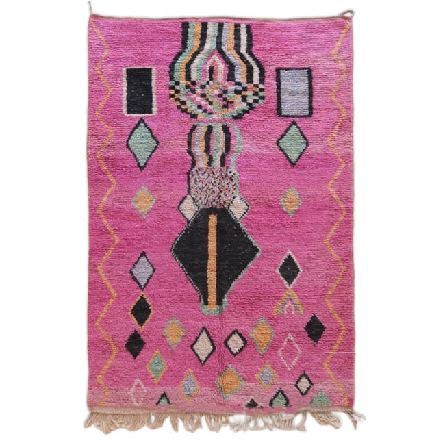 Tapis berbère marocain pure laine 172 x 273 cm Couleur rose poudrée <span itemprop=