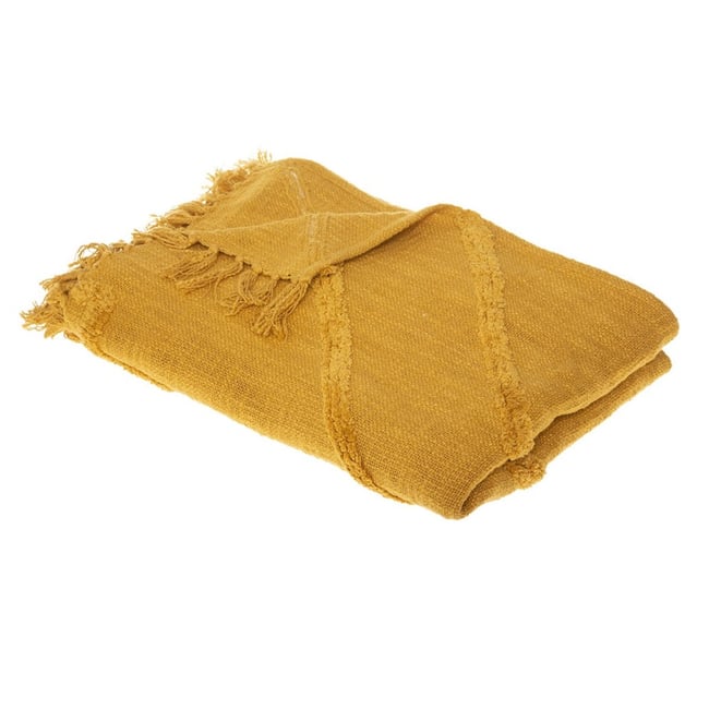 Jeté de lit tufté Inca 130x180 ocre coton v002238 <span itemprop=