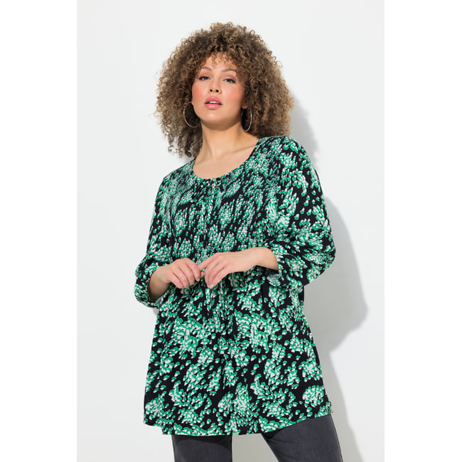 Blouse smockée, imprimé intégral et col rond gris asphalte <span itemprop=