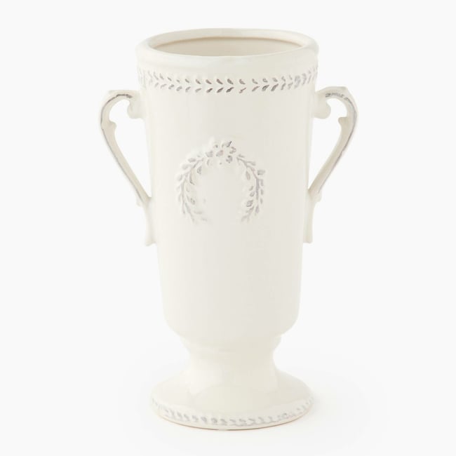 Vase embossé anses, 10,6xH22cm, en céramique Couleur off white <span itemprop=