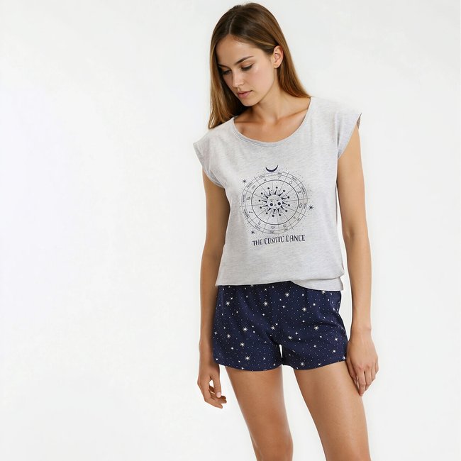 Pyjashort imprimé, en coton imprimé constellation <span itemprop=