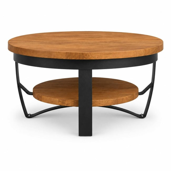 Table basse ronde double plateau MILORA Couleur bois clair <span itemprop=
