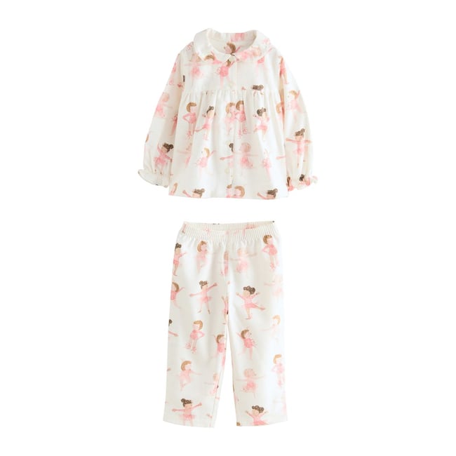 Pyjama boutonné tissé ballerine écrue/rose <span itemprop=