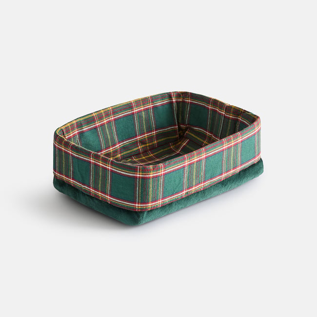 Corbeille à pain, en coton imprimé et velours, WILSON Couleur carreaux vert <span itemprop=
