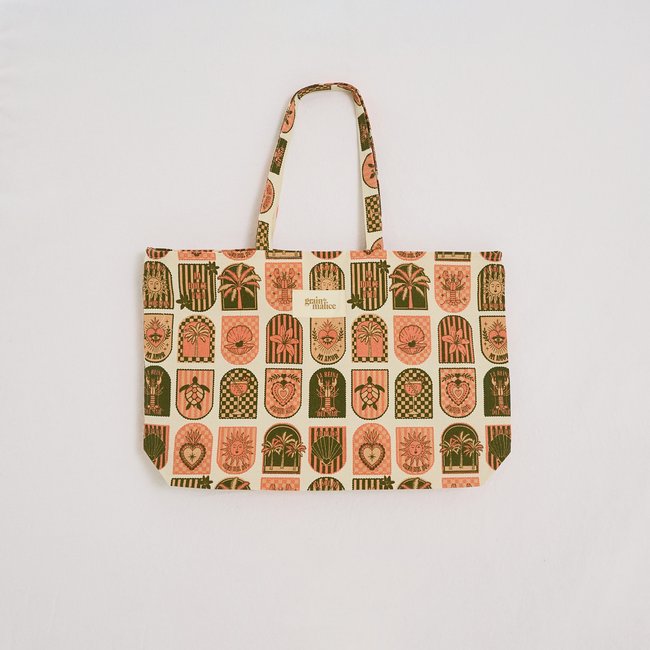 Tote bag imprimé graphique rose <span itemprop=