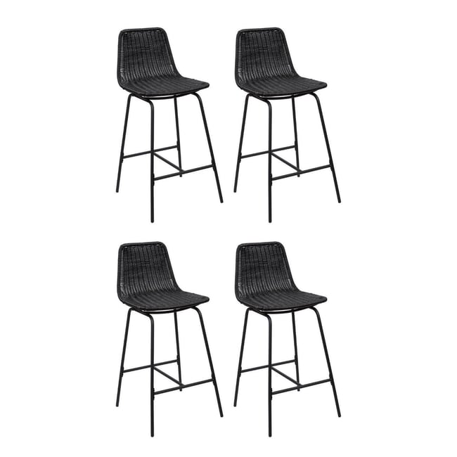 Lot de tabourets de bar et d'ilot en métal avec assise en rotin 65cm KUTA|Lot de 4 | Lot de 4 - MOB IN