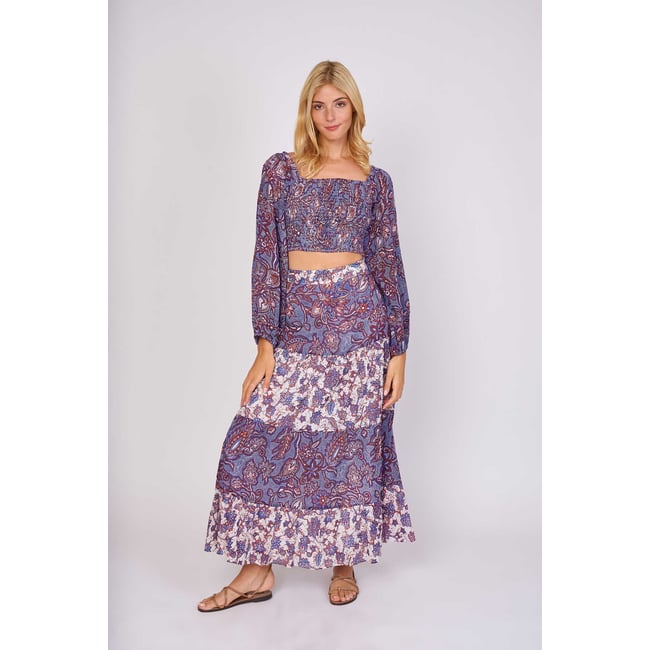 Blouse imprimée en coton EMILIANE bleu <span itemprop=