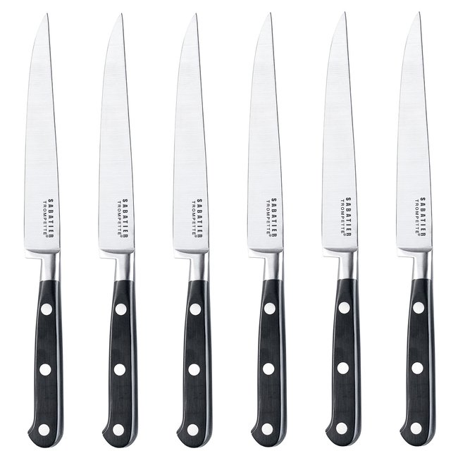Coffret 6 couteaux steak lame lisse - SABATIER TROMPETTE Couleur argent <span itemprop=